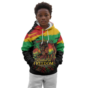 Juneteenth Rooted in Freedom Kid Hoodie Black Pride African Queen