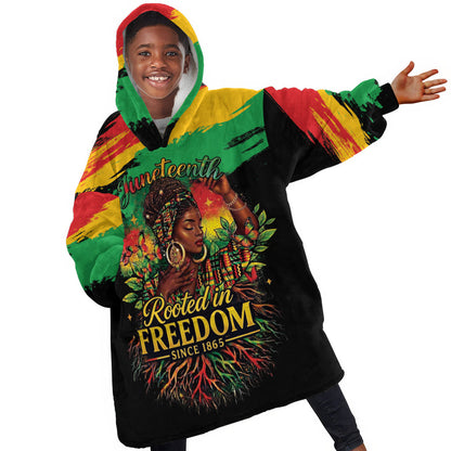 Juneteenth Rooted in Freedom Kid Wearable Blanket Hoodie Black Pride African Queen