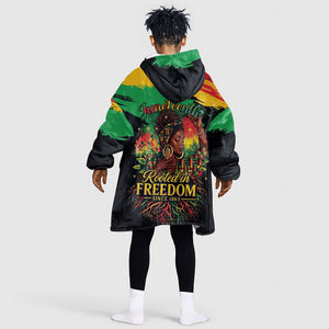 Juneteenth Rooted in Freedom Kid Wearable Blanket Hoodie Black Pride African Queen