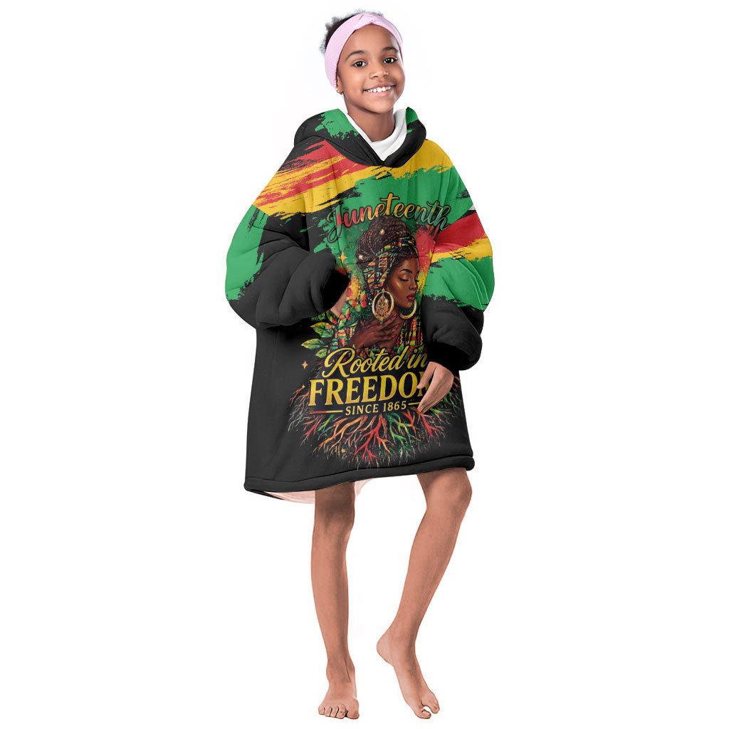 Juneteenth Rooted in Freedom Kid Wearable Blanket Hoodie Black Pride African Queen