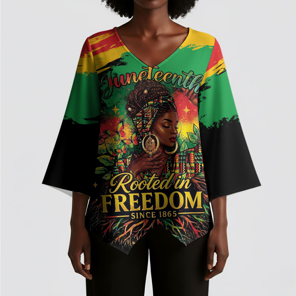 Juneteenth Rooted in Freedom Kimono Sleeve Blouse Black Pride African Queen