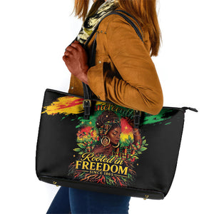 Juneteenth Rooted in Freedom Leather Tote Bag Black Pride African Queen