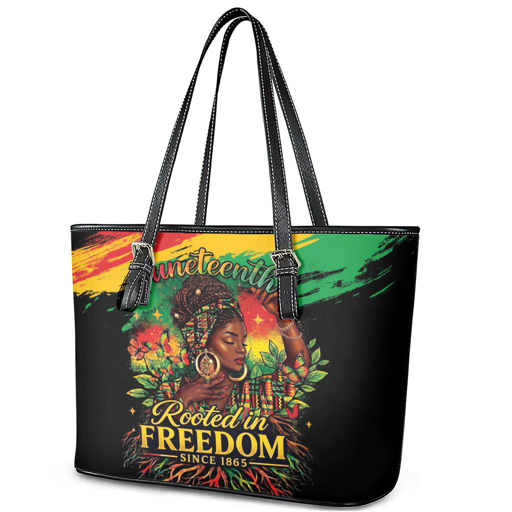 Juneteenth Rooted in Freedom Leather Tote Bag Black Pride African Queen