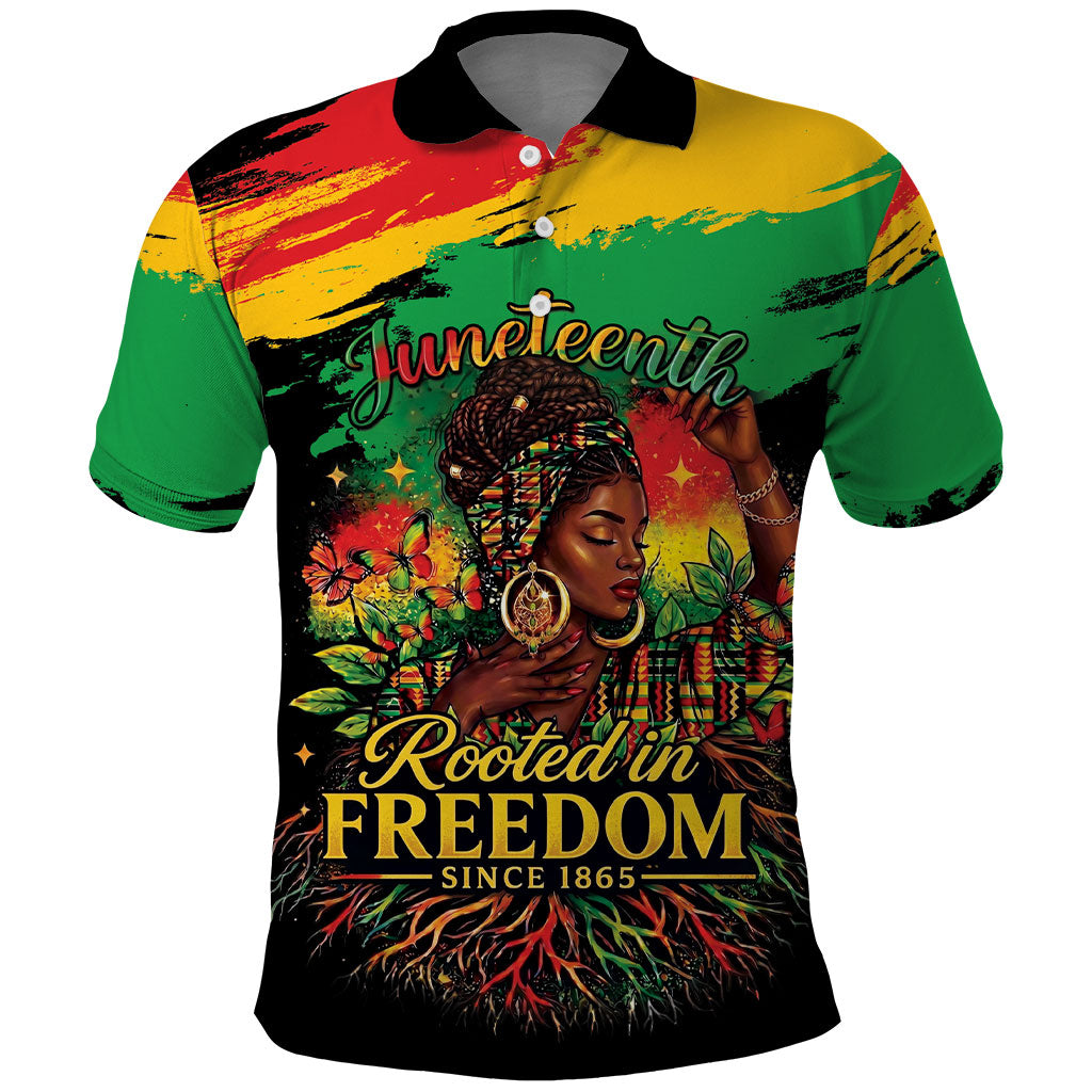 Juneteenth Rooted in Freedom Polo Shirt Black Pride African Queen