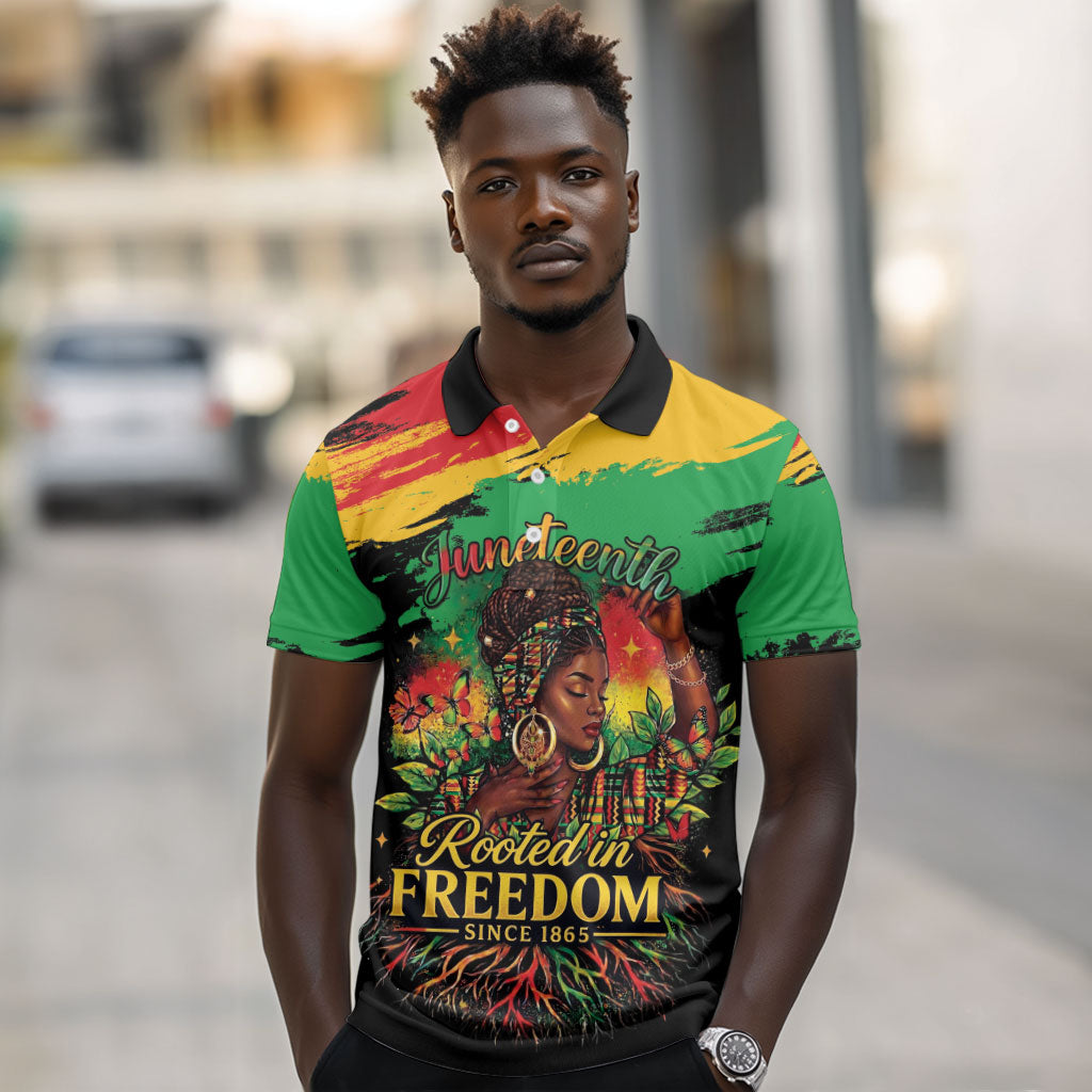 Juneteenth Rooted in Freedom Polo Shirt Black Pride African Queen
