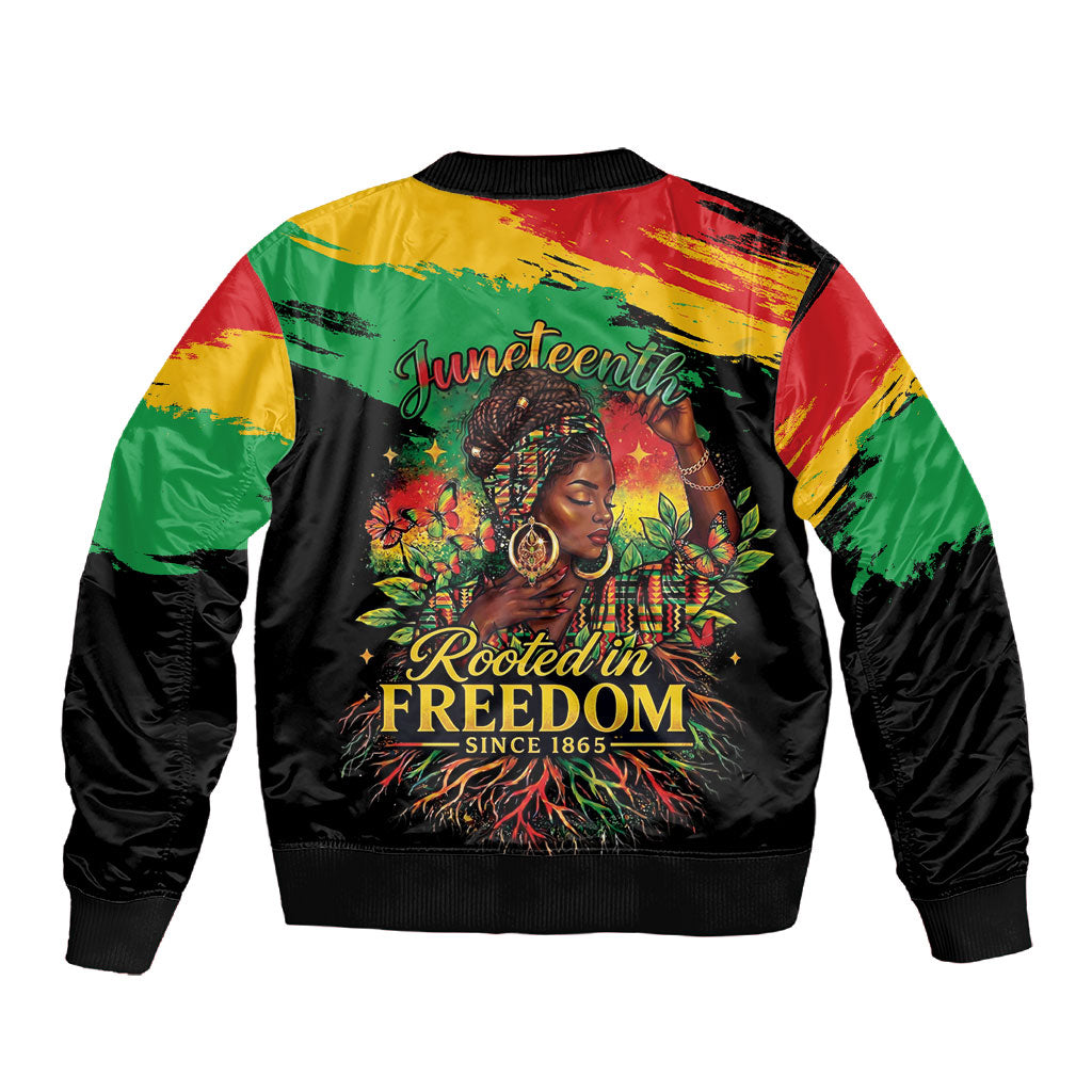 Juneteenth Rooted in Freedom Sleeve Zip Bomber Jacket Black Pride African Queen