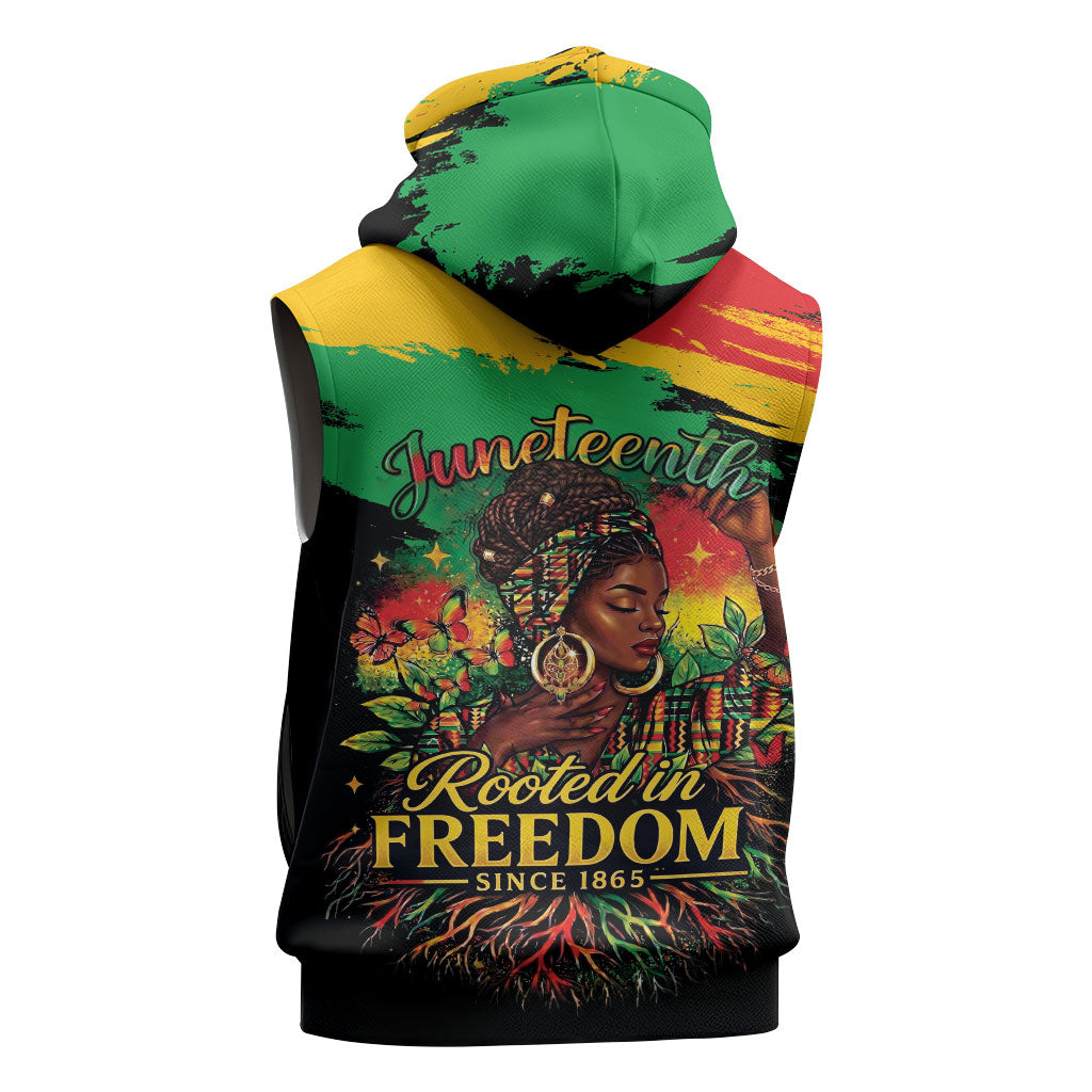 Juneteenth Rooted in Freedom Sleeveless Zip Hoodie Black Pride African Queen