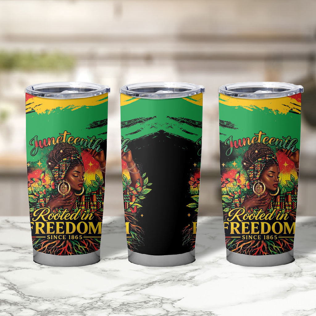 Juneteenth Rooted in Freedom Tumbler Cup Black Pride African Queen
