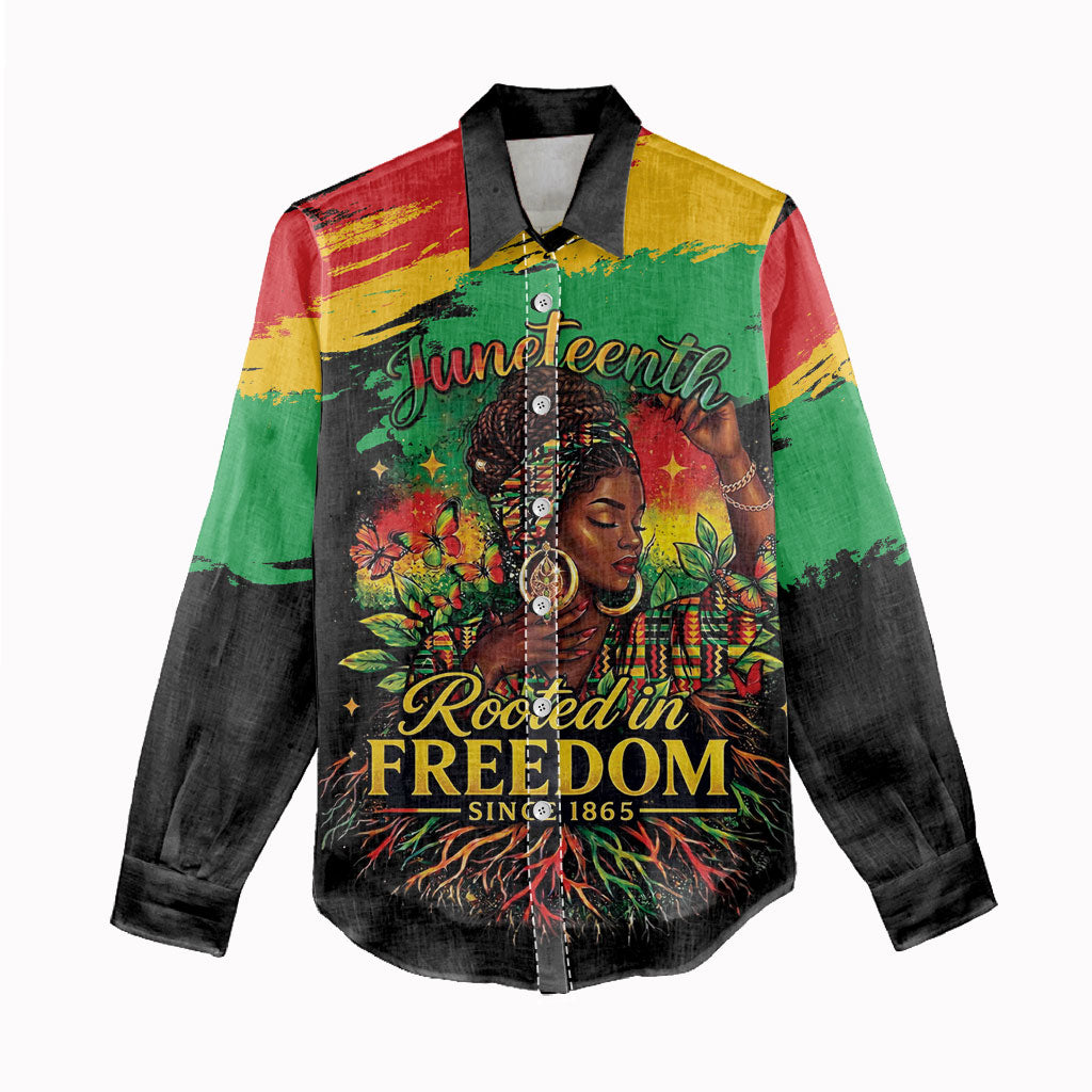 Juneteenth Rooted in Freedom Women Casual Shirt Black Pride African Queen
