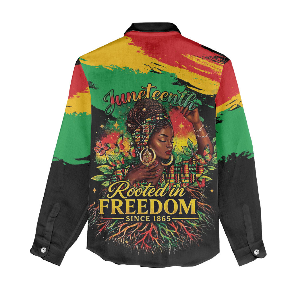 Juneteenth Rooted in Freedom Women Casual Shirt Black Pride African Queen