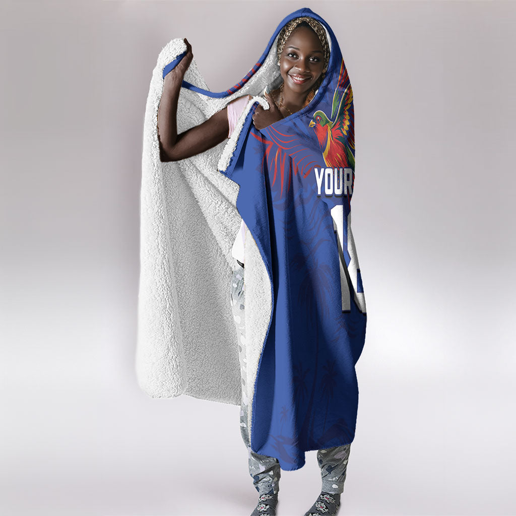 Haiti Heritage Football 2026 Custom Hooded Blanket Hispaniolan Trogon Bird