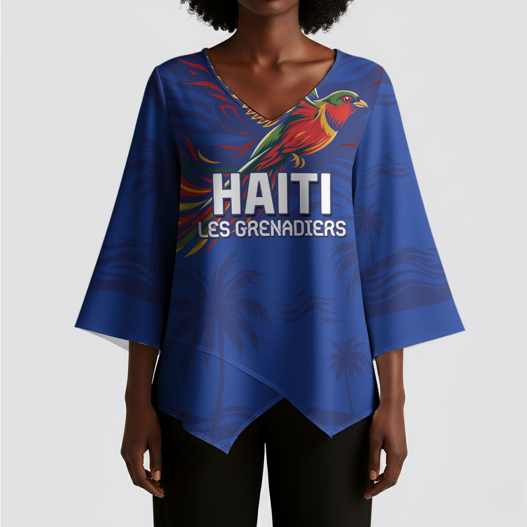 Haiti Heritage Football 2026 Custom Kimono Sleeve Blouse Hispaniolan Trogon Bird