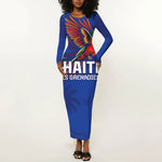 Haiti Heritage Football 2026 Custom Long Sleeve Bodycon Dress Hispaniolan Trogon Bird
