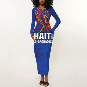 Haiti Heritage Football 2026 Custom Long Sleeve Bodycon Dress Hispaniolan Trogon Bird