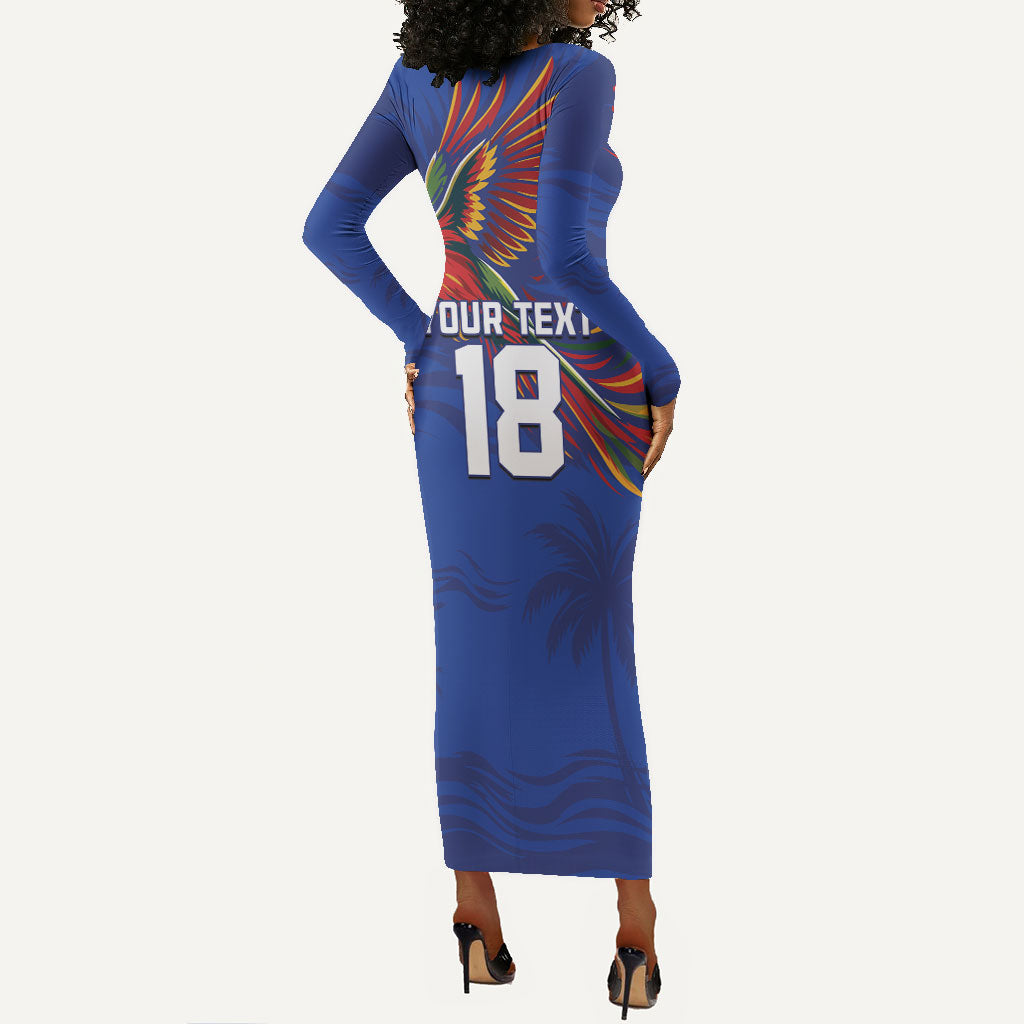 Haiti Heritage Football 2026 Custom Long Sleeve Bodycon Dress Hispaniolan Trogon Bird