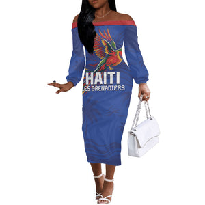Haiti Heritage Football 2026 Custom Off The Shoulder Long Sleeve Dress Hispaniolan Trogon Bird