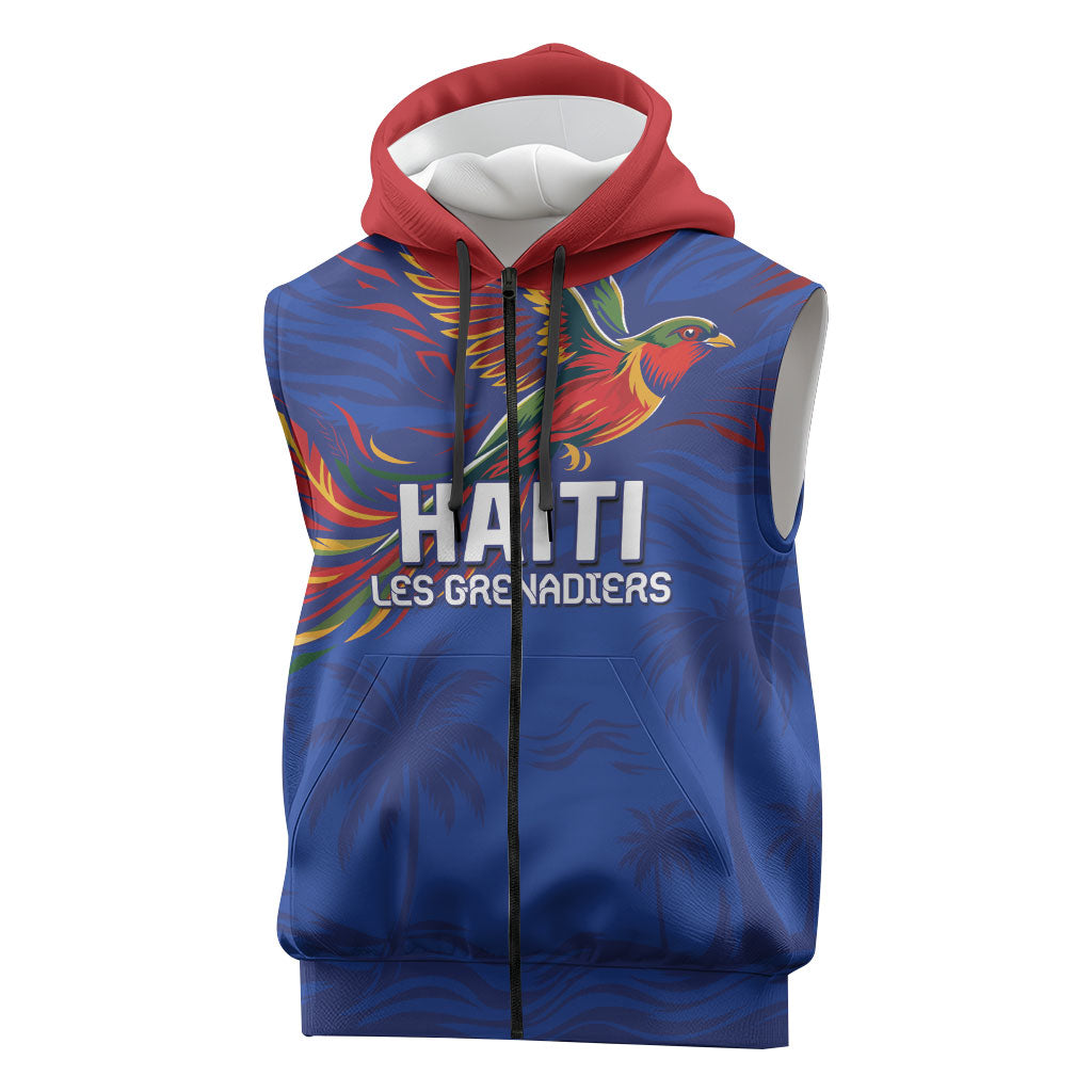 Haiti Heritage Football 2026 Custom Sleeveless Zip Hoodie Hispaniolan Trogon Bird