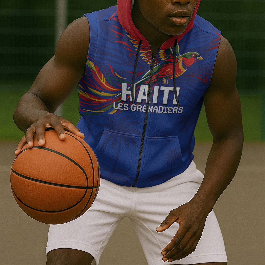 Haiti Heritage Football 2026 Custom Sleeveless Zip Hoodie Hispaniolan Trogon Bird