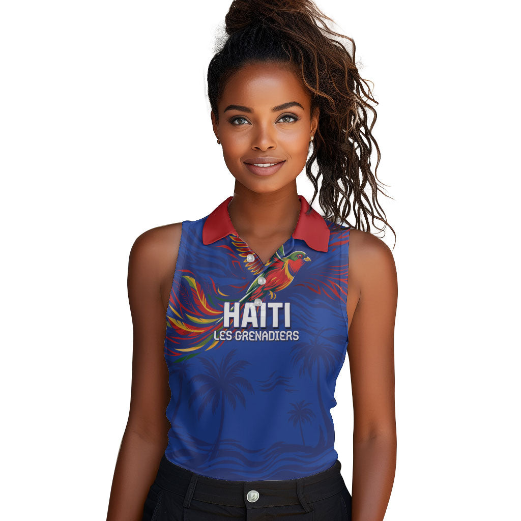 Haiti Heritage Football 2026 Custom Women Sleeveless Polo Shirt Hispaniolan Trogon Bird