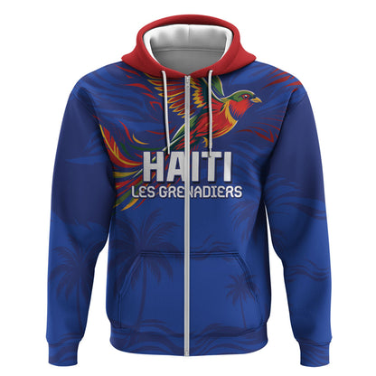 Haiti Heritage Football 2026 Custom Zip Hoodie Hispaniolan Trogon Bird