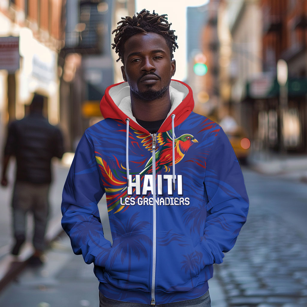 Haiti Heritage Football 2026 Custom Zip Hoodie Hispaniolan Trogon Bird