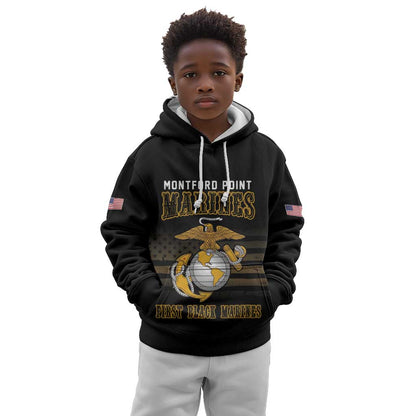 Honoring First Black Marines Kid Hoodie The Montford Point Heroes - African Pride
