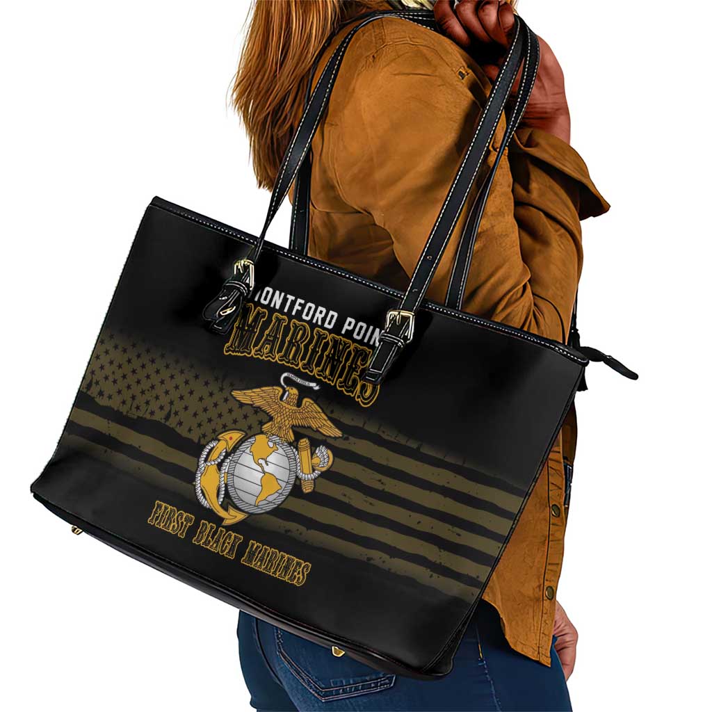 Honoring First Black Marines Leather Tote Bag The Montford Point Heroes - African Pride