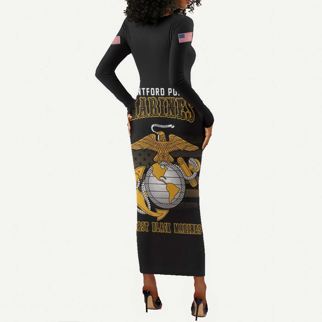 Honoring First Black Marines Long Sleeve Bodycon Dress The Montford Point Heroes - African Pride