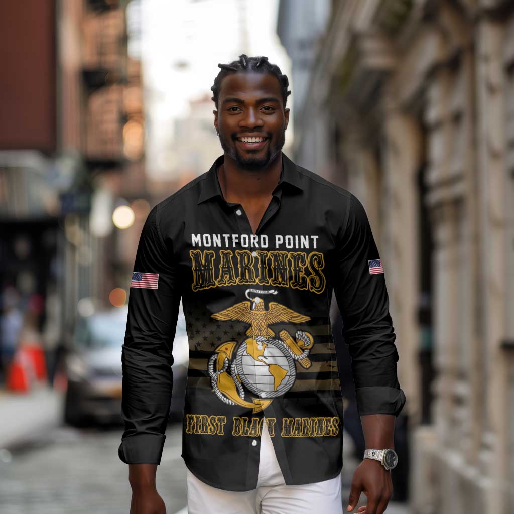Honoring First Black Marines Long Sleeve Button Shirt The Montford Point Heroes - African Pride