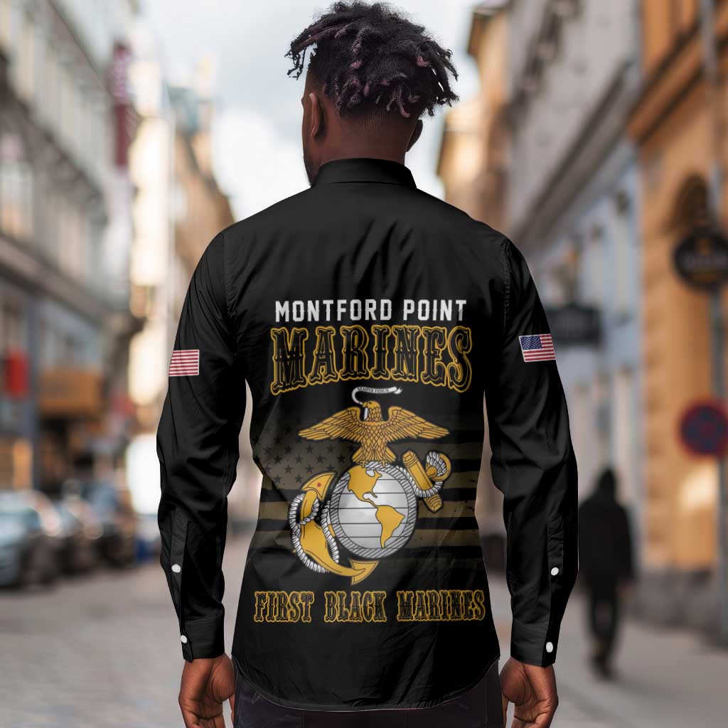 Honoring First Black Marines Long Sleeve Button Shirt The Montford Point Heroes - African Pride