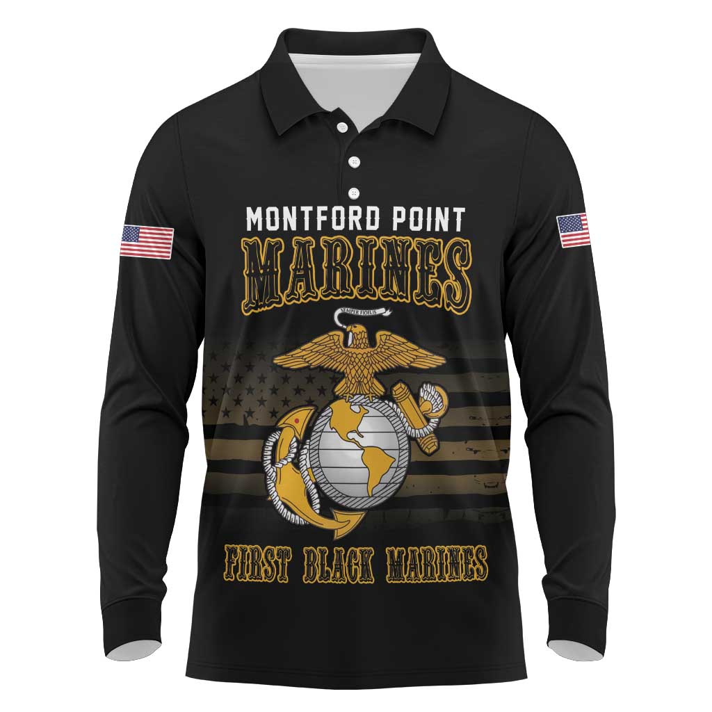 Honoring First Black Marines Long Sleeve Polo Shirt The Montford Point Heroes - African Pride