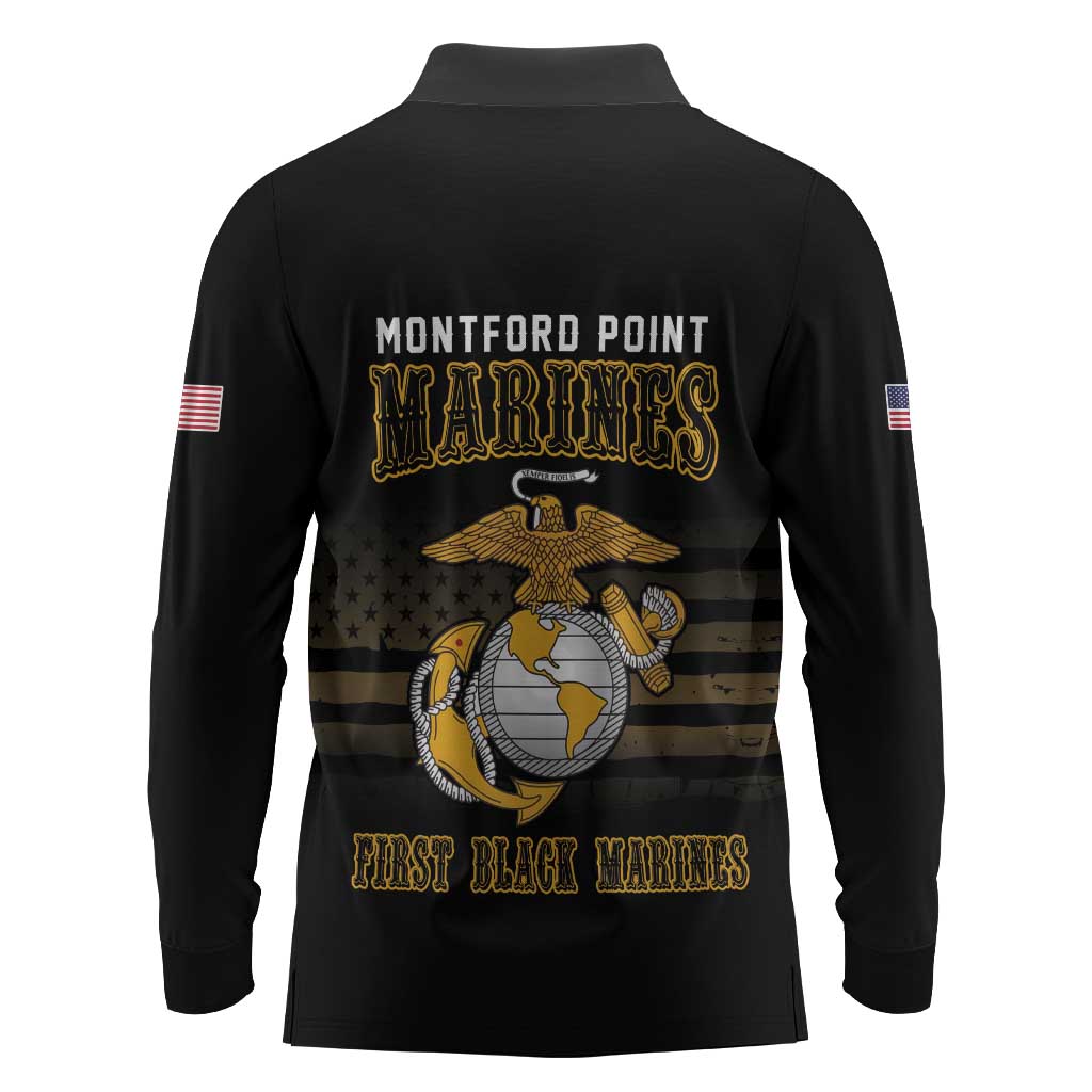 Honoring First Black Marines Long Sleeve Polo Shirt The Montford Point Heroes - African Pride