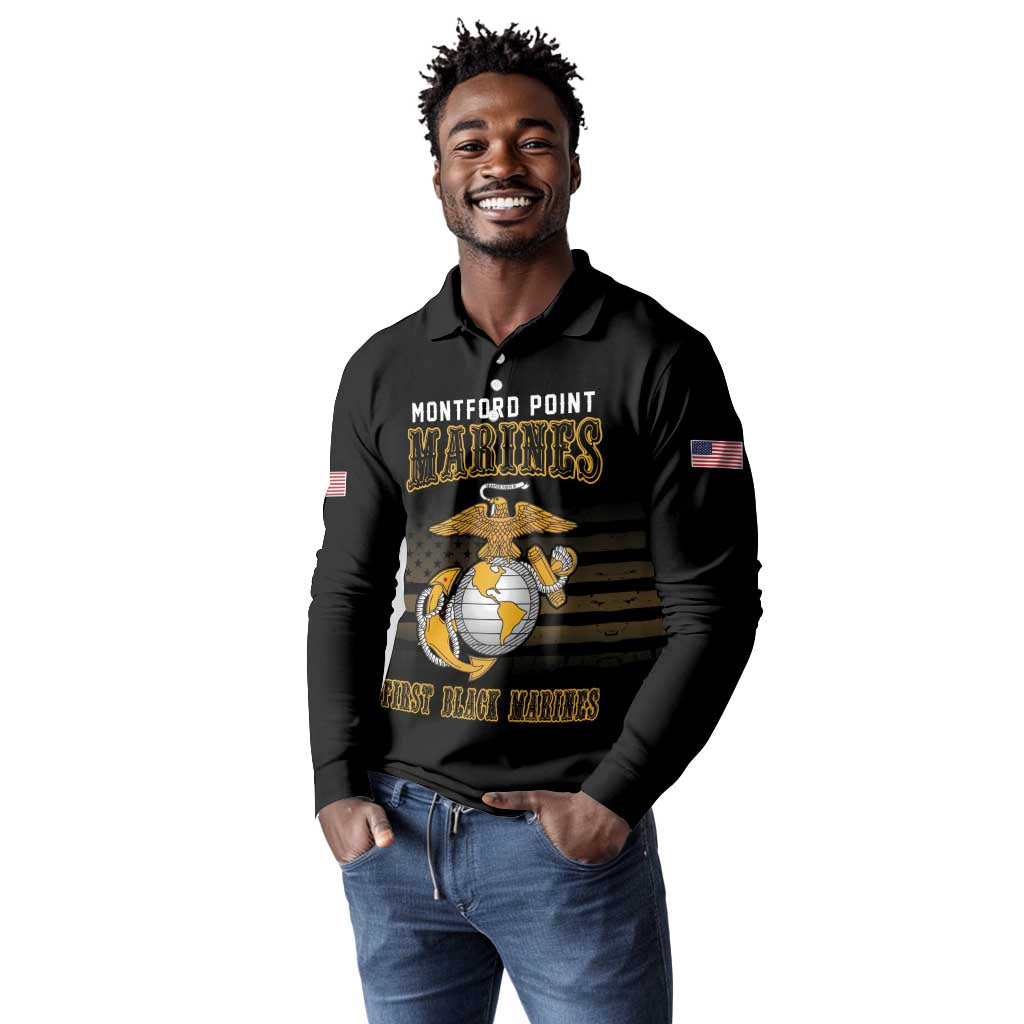 Honoring First Black Marines Long Sleeve Polo Shirt The Montford Point Heroes - African Pride