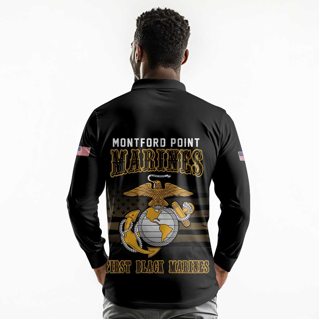 Honoring First Black Marines Long Sleeve Polo Shirt The Montford Point Heroes - African Pride