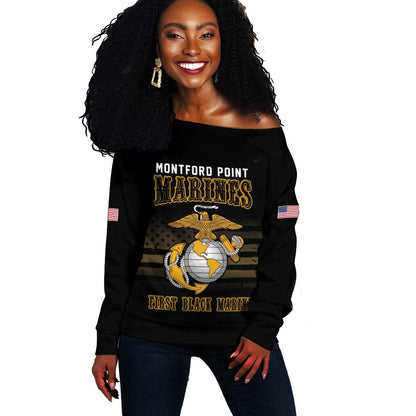 Honoring First Black Marines Off Shoulder Sweater The Montford Point Heroes - African Pride