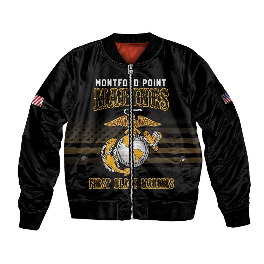 Honoring First Black Marines Sleeve Zip Bomber Jacket The Montford Point Heroes - African Pride