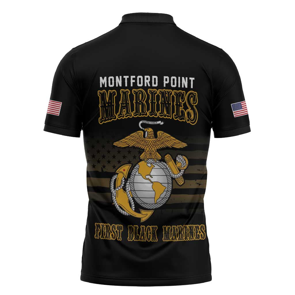 Honoring First Black Marines Zipper Polo Shirt The Montford Point Heroes