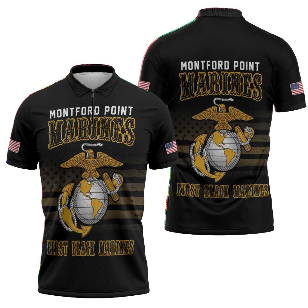 Honoring First Black Marines Zipper Polo Shirt The Montford Point Heroes