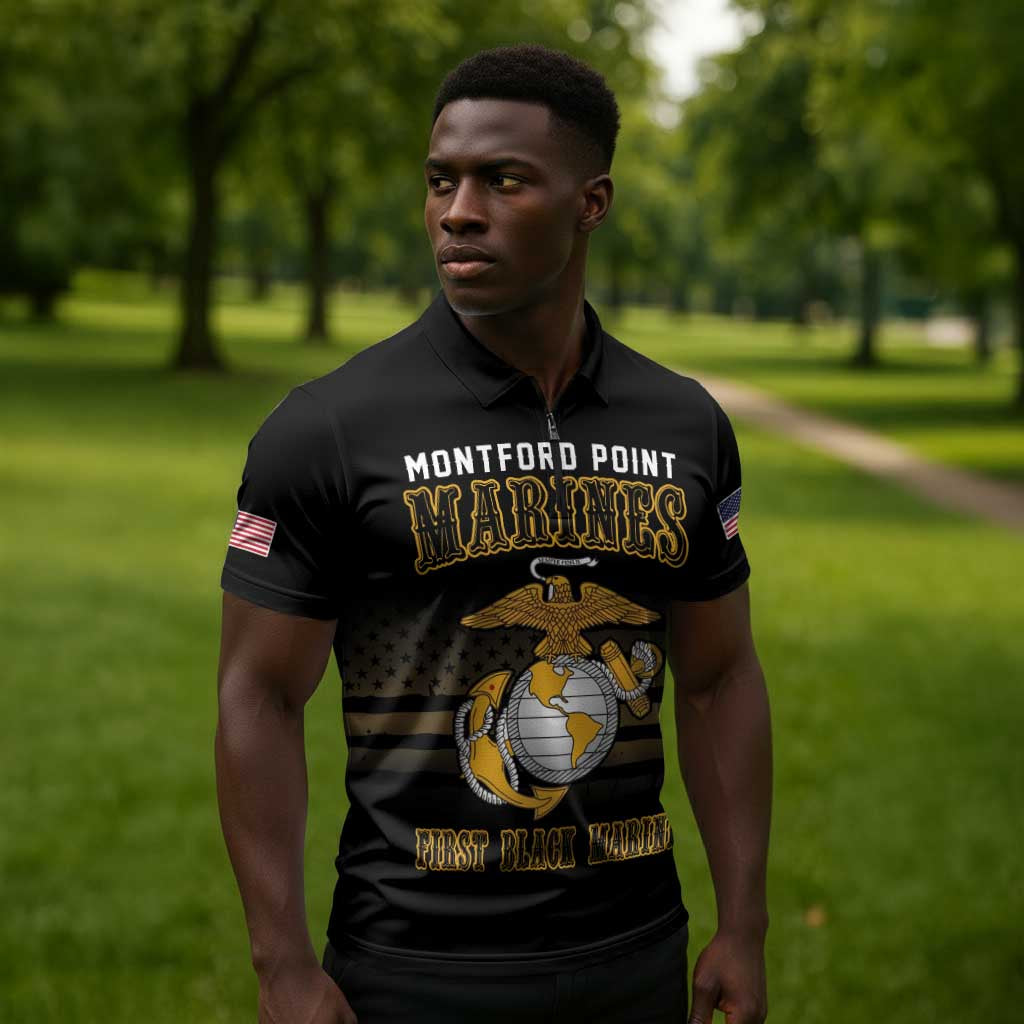 Honoring First Black Marines Zipper Polo Shirt The Montford Point Heroes