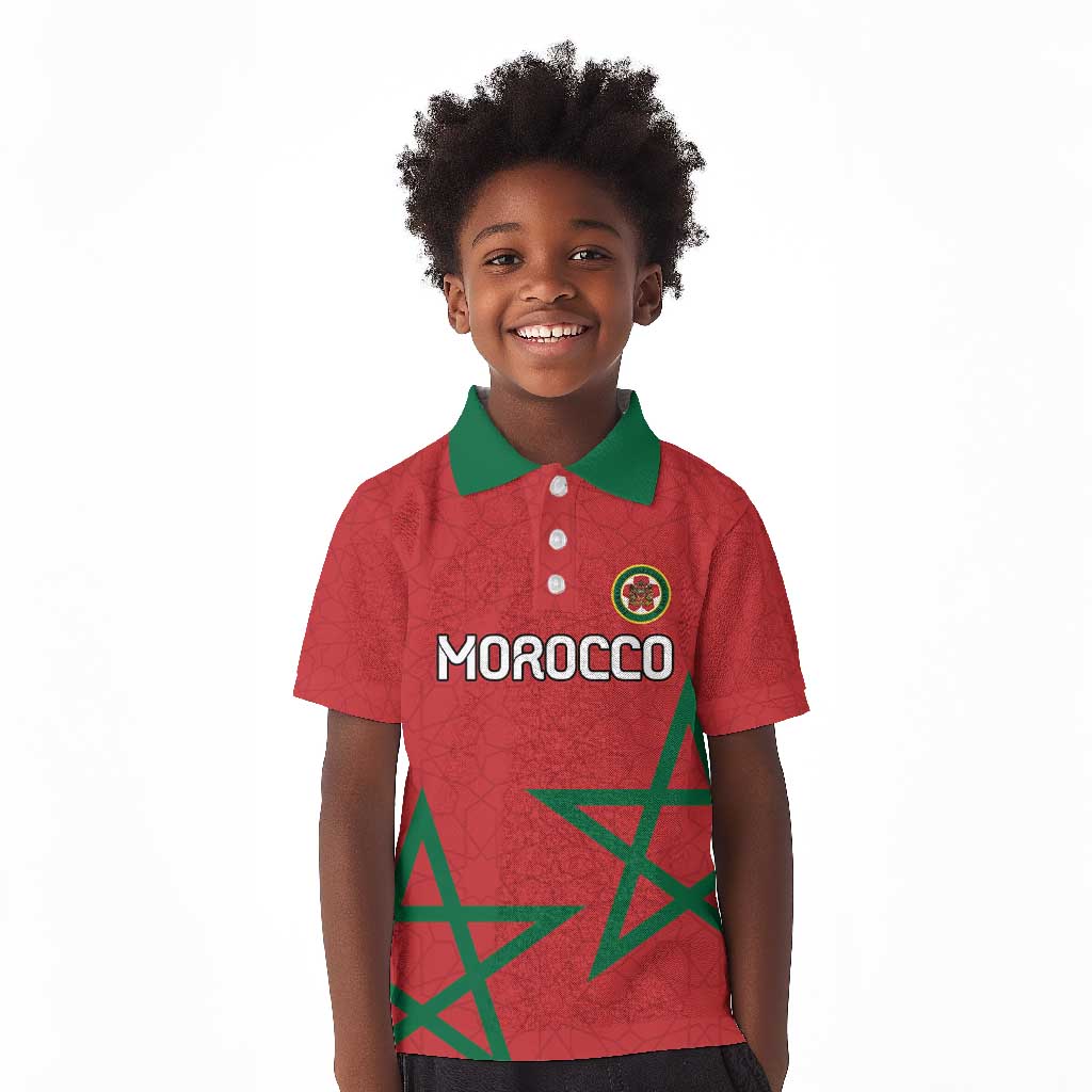 Custom Morocco Heritage Football Kid Polo Shirt Road To Champion - African Pride