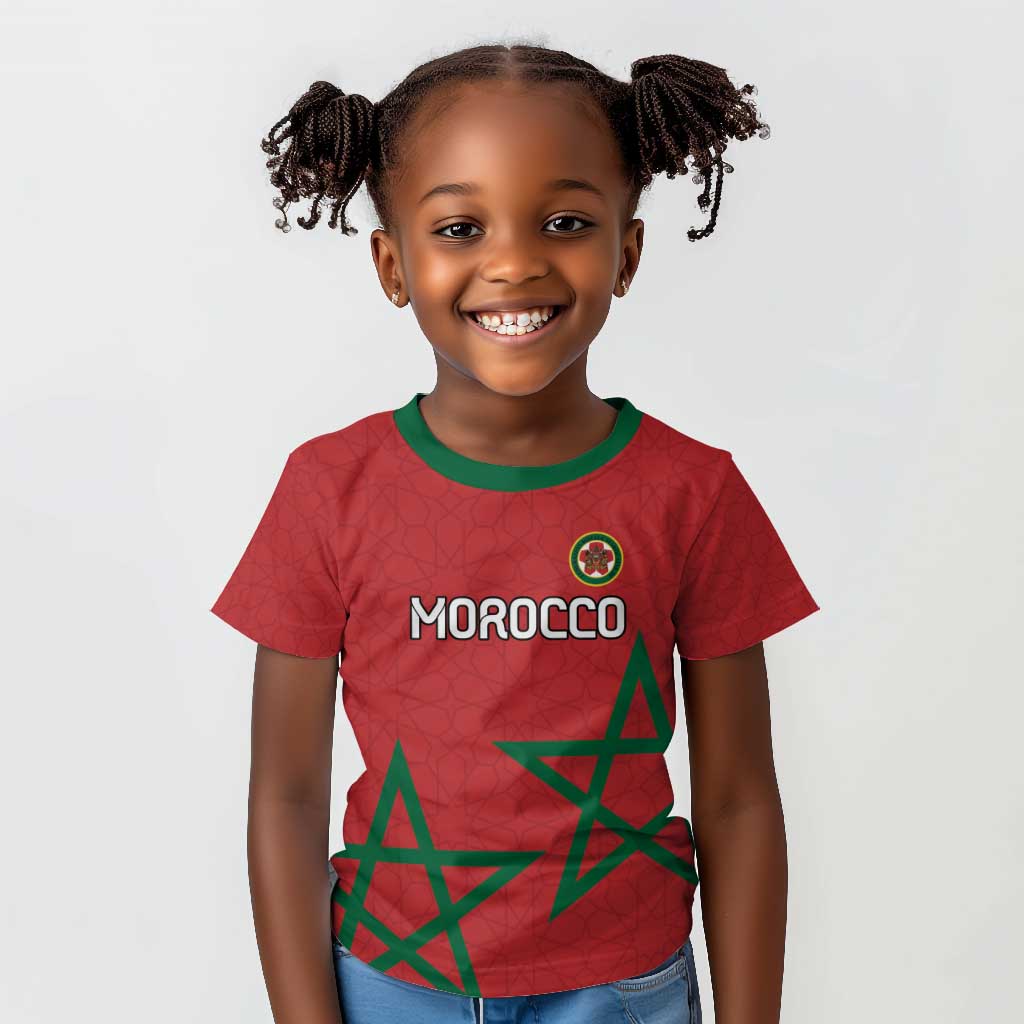 Custom Morocco Heritage Football Kid T shirt Road To Champion - African Pride