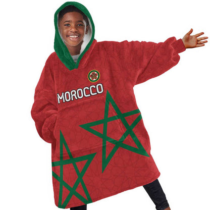Custom Morocco Heritage Football Kid Wearable Blanket Hoodie Road To Champion