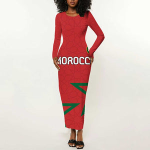 Custom Morocco Heritage Football Long Sleeve Bodycon Dress Road To Champion - African Pride