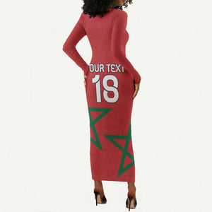 Custom Morocco Heritage Football Long Sleeve Bodycon Dress Road To Champion - African Pride