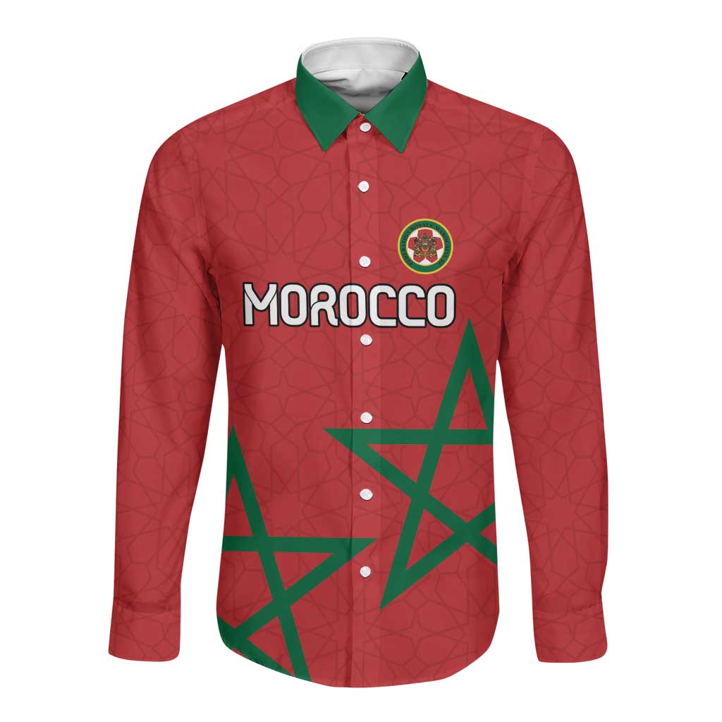 Custom Morocco Heritage Football Long Sleeve Button Shirt Road To Champion - African Pride