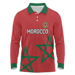 Custom Morocco Heritage Football Long Sleeve Polo Shirt Road To Champion - African Pride