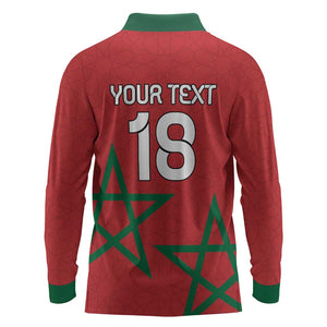 Custom Morocco Heritage Football Long Sleeve Polo Shirt Road To Champion - African Pride