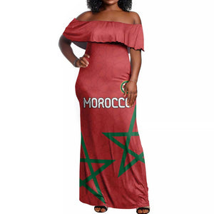Custom Morocco Heritage Football Off Shoulder Maxi Dress Road To Champion - African Pride