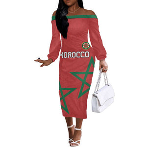 Custom Morocco Heritage Football Off The Shoulder Long Sleeve Dress Road To Champion - African Pride