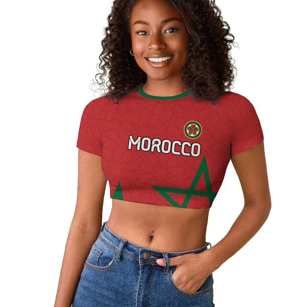 Custom Morocco Heritage Football Raglan Cropped T shirt Road To Champion - African Pride